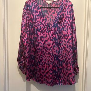 Eesome Pink and Blue Leopard Print Blouse